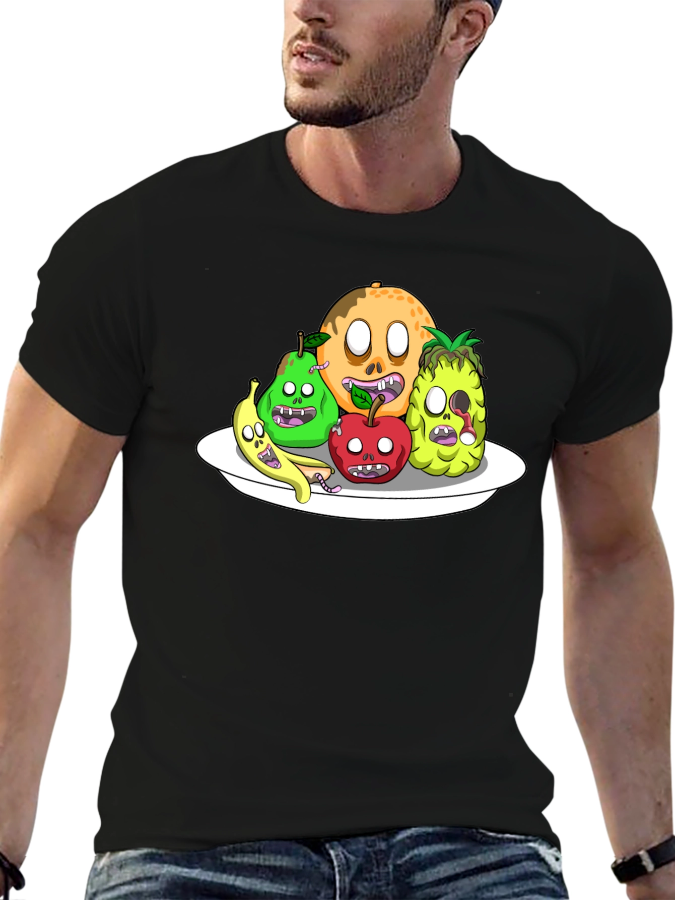 Zombie Fruit Platter Graphic Tee - Black Cotton