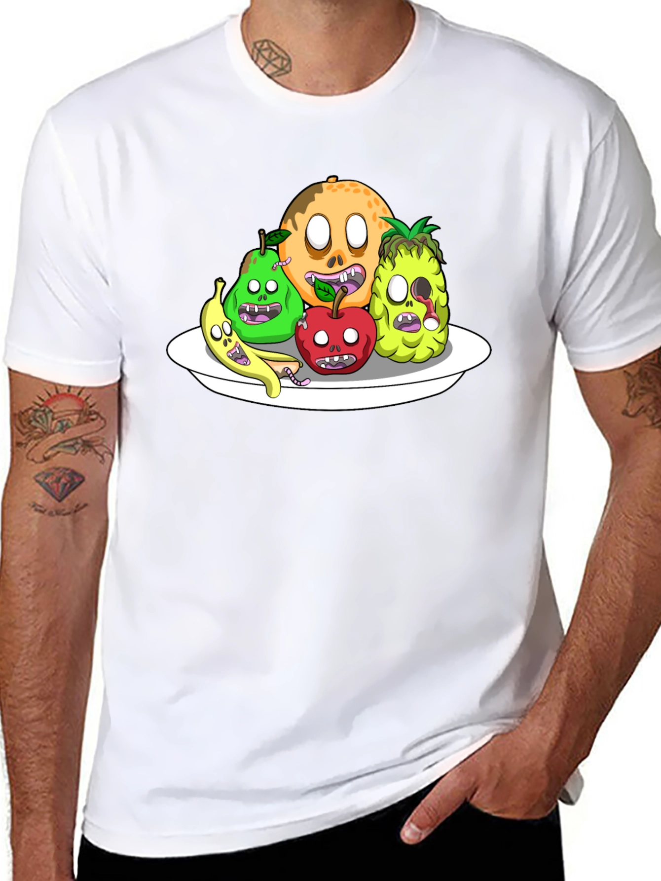 Zombie Fruit Platter Graphic Tee - Black Cotton