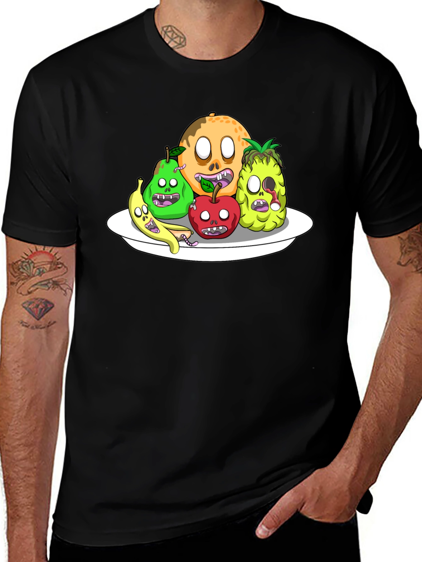 Zombie Fruit Platter Graphic Tee - Black Cotton
