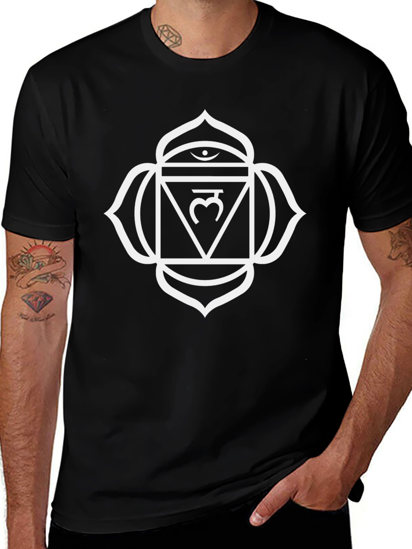 Black T-Shirt with White Visuddha Chakra Design