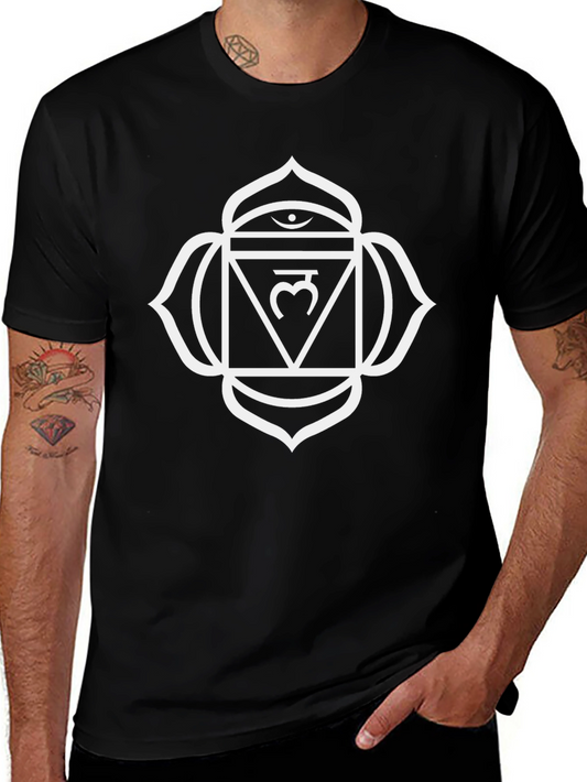 Black T-Shirt with White Visuddha Chakra Design