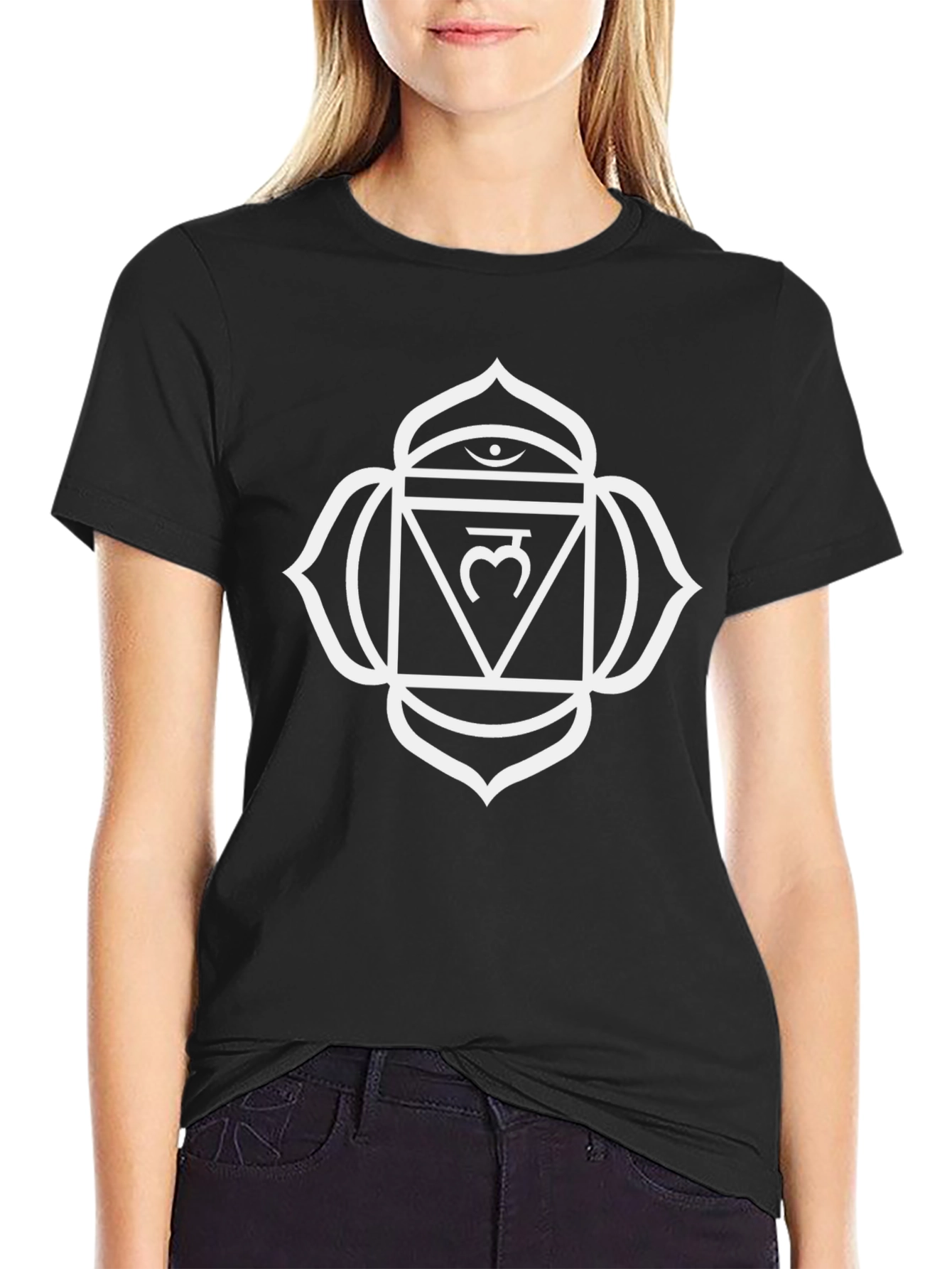 Black T-Shirt with White Visuddha Chakra Design
