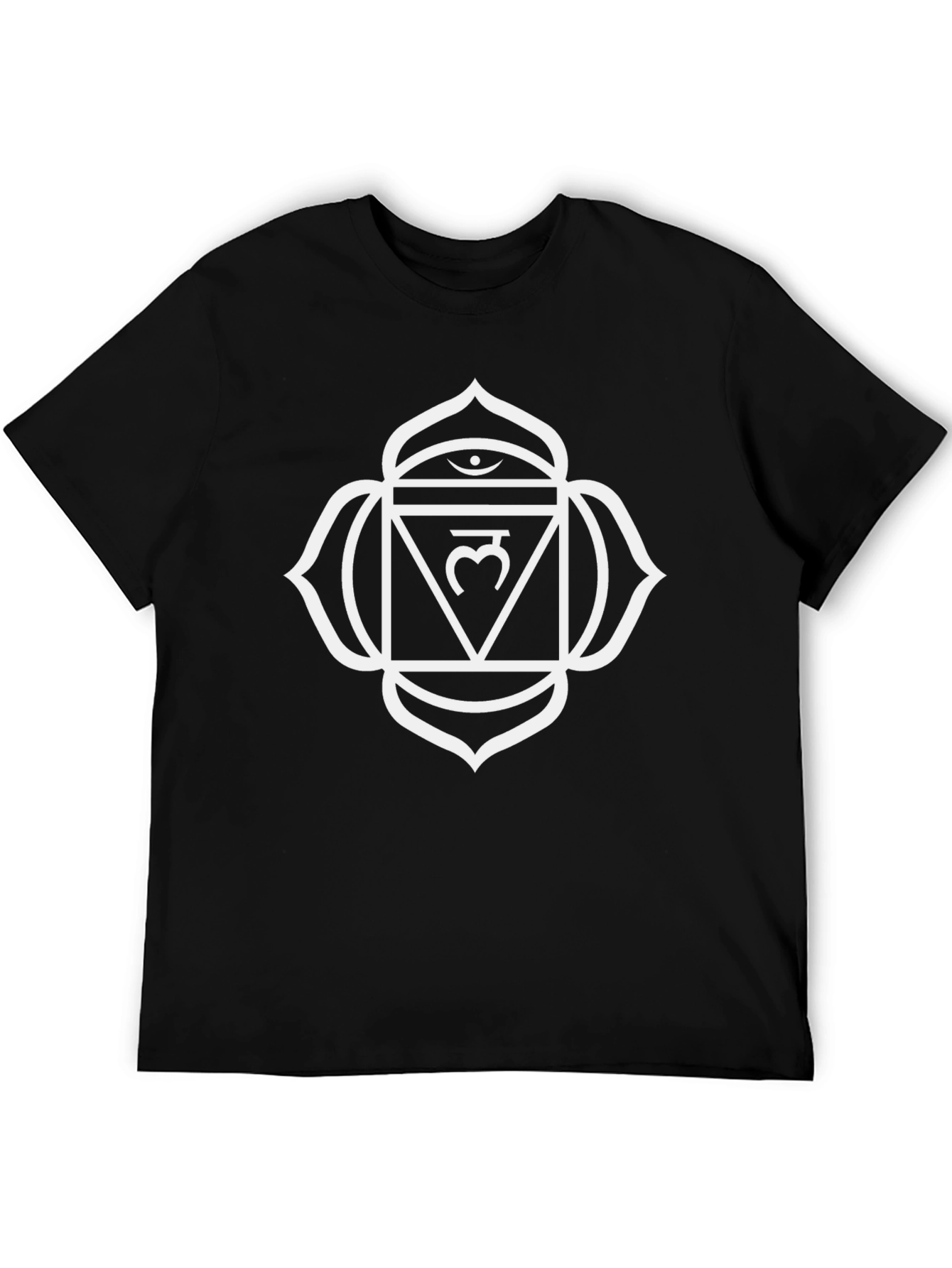 Black T-Shirt with White Visuddha Chakra Design