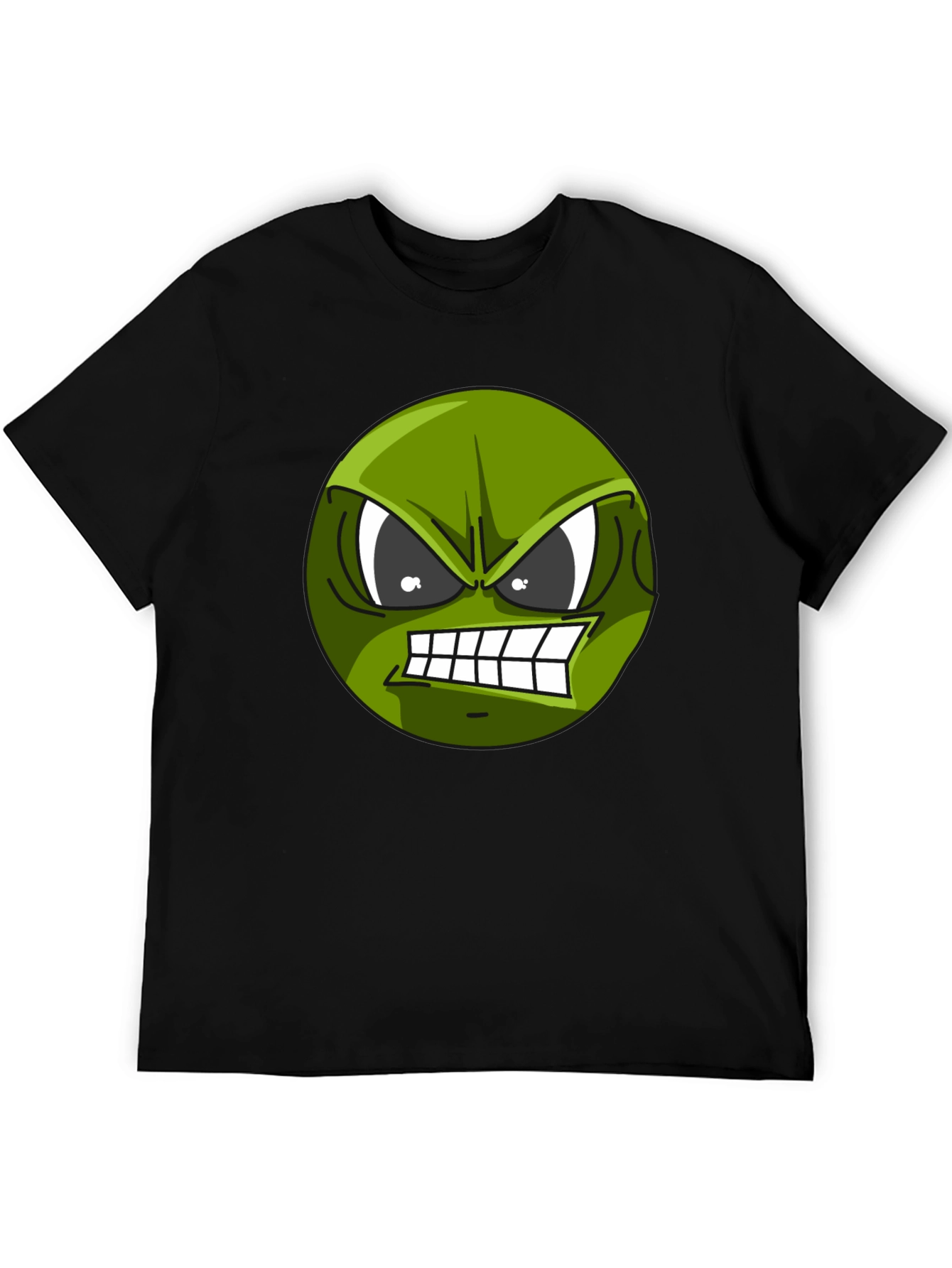 Angry Green Emoji Graphic Tee - Black T-Shirt