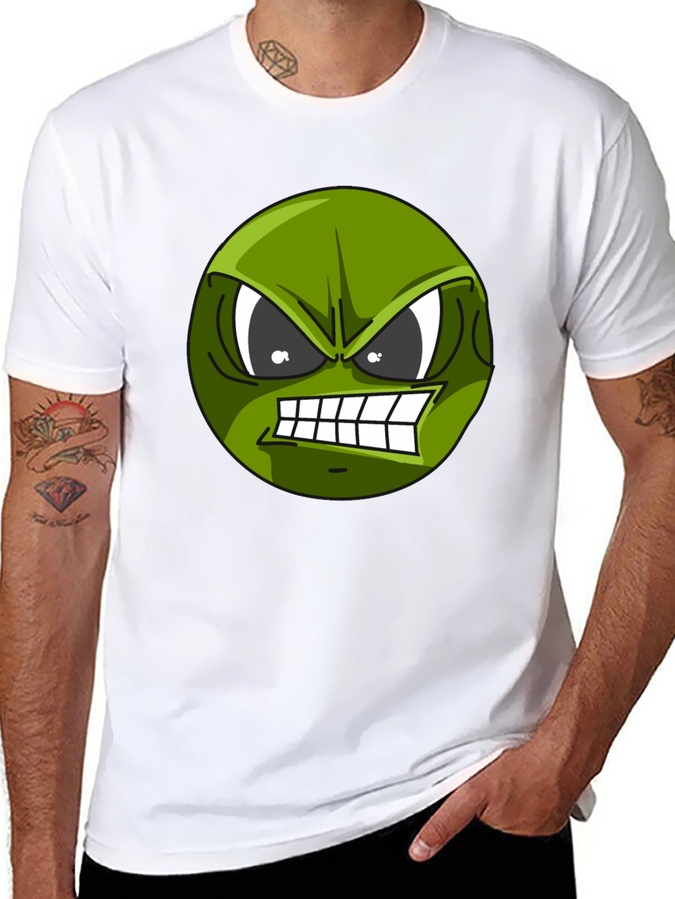 Angry Green Emoji Graphic Tee - Black T-Shirt
