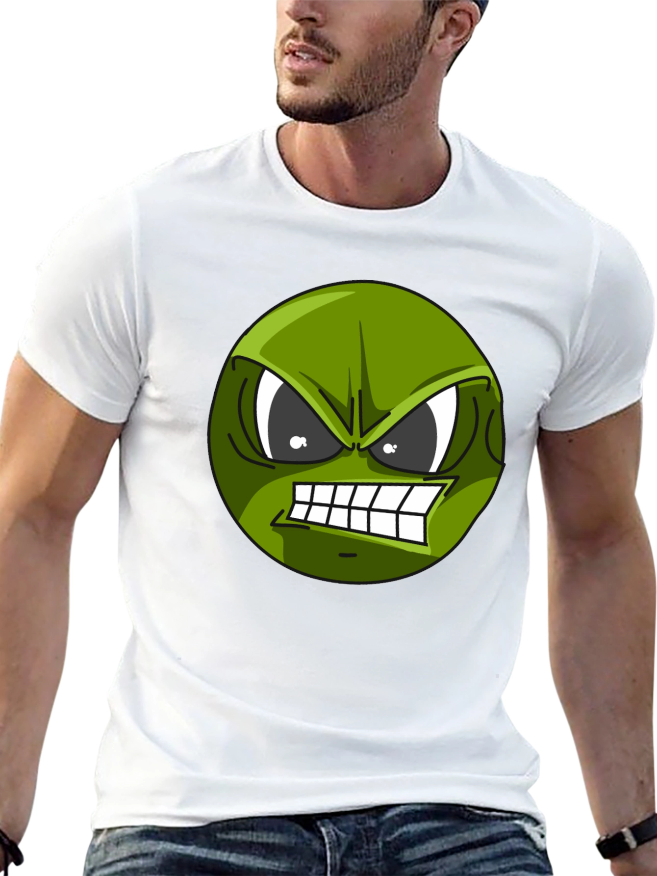 Angry Green Emoji Graphic Tee - Black T-Shirt