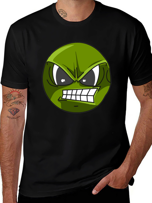 Angry Green Emoji Graphic Tee - Black T-Shirt