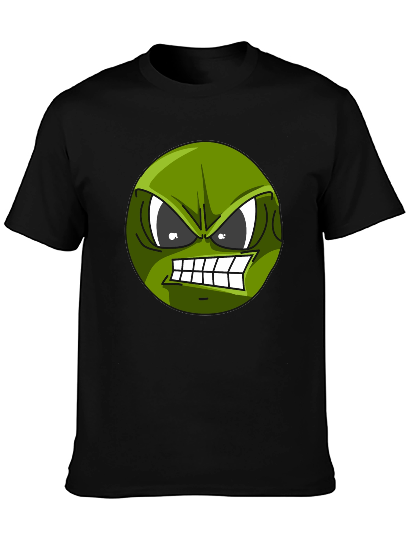 Angry Green Emoji Graphic Tee - Black T-Shirt