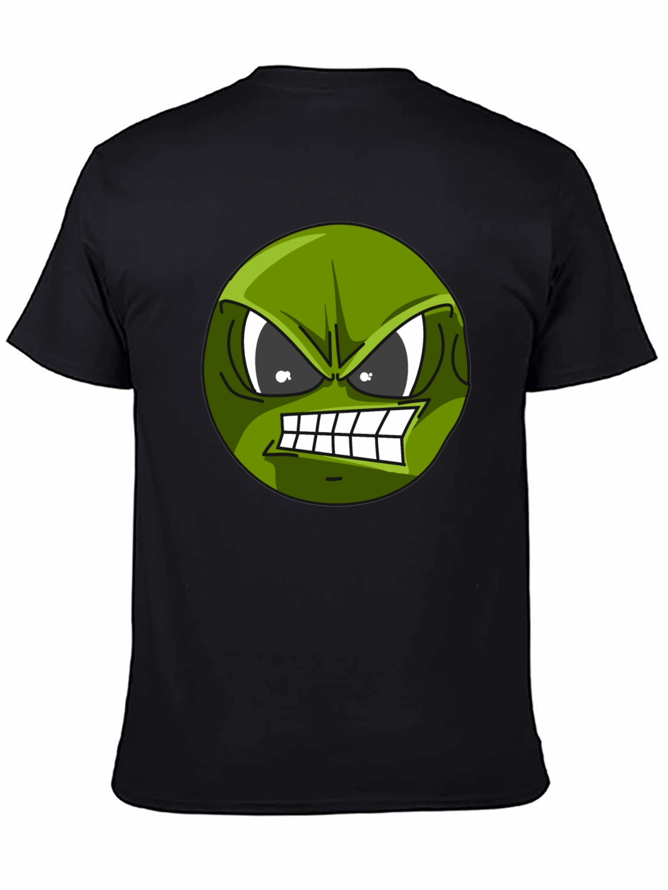 Angry Green Emoji Graphic Tee - Black T-Shirt