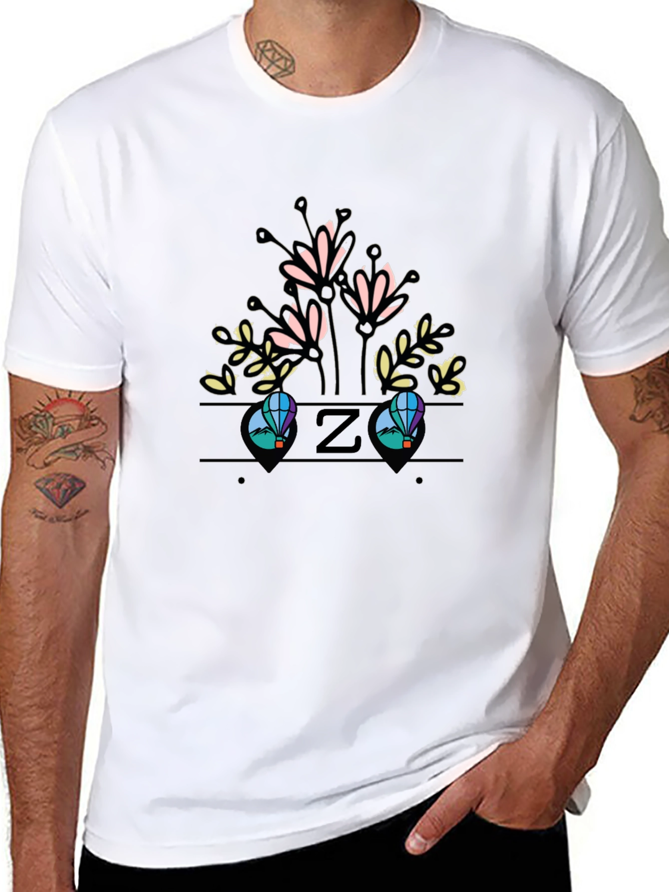 Floral Initial Z Black T-Shirt