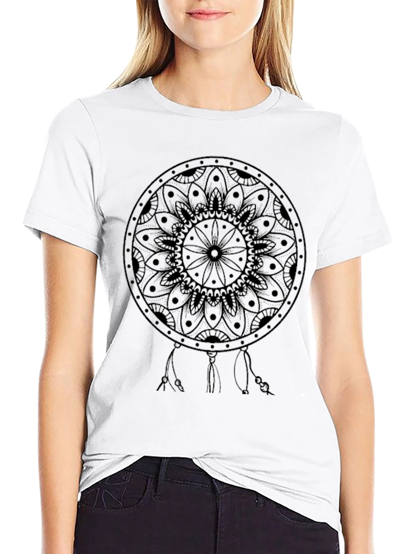Dreamcatcher Mandala Print Black T-Shirt