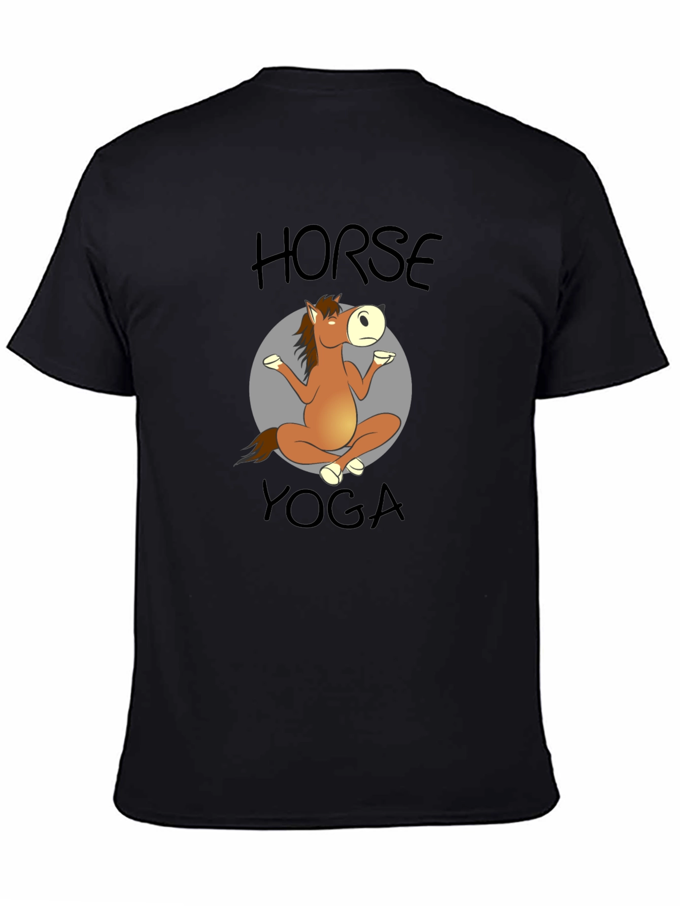 Horse Yoga Cartoon Black T-Shirt