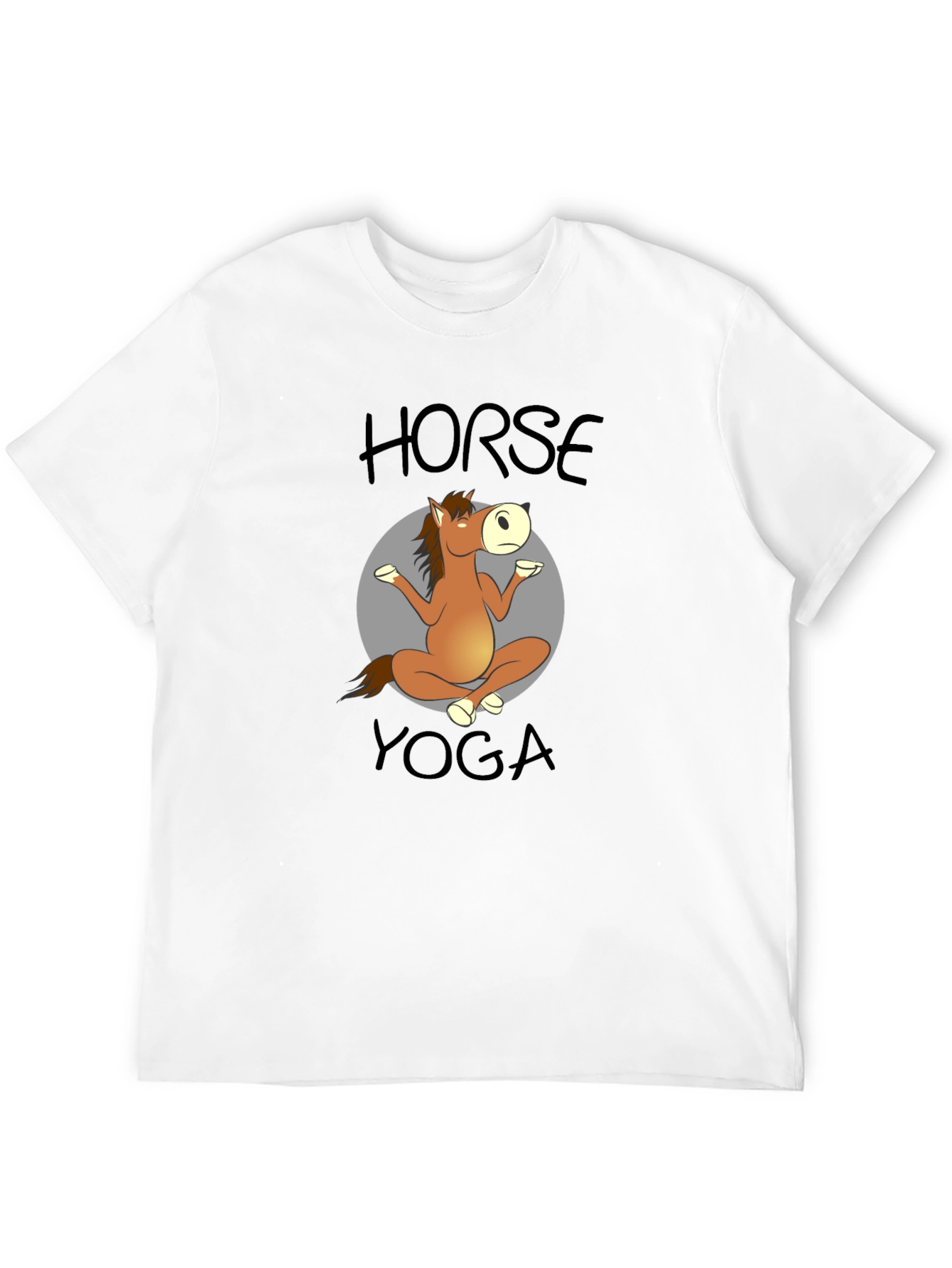 Horse Yoga Cartoon Black T-Shirt