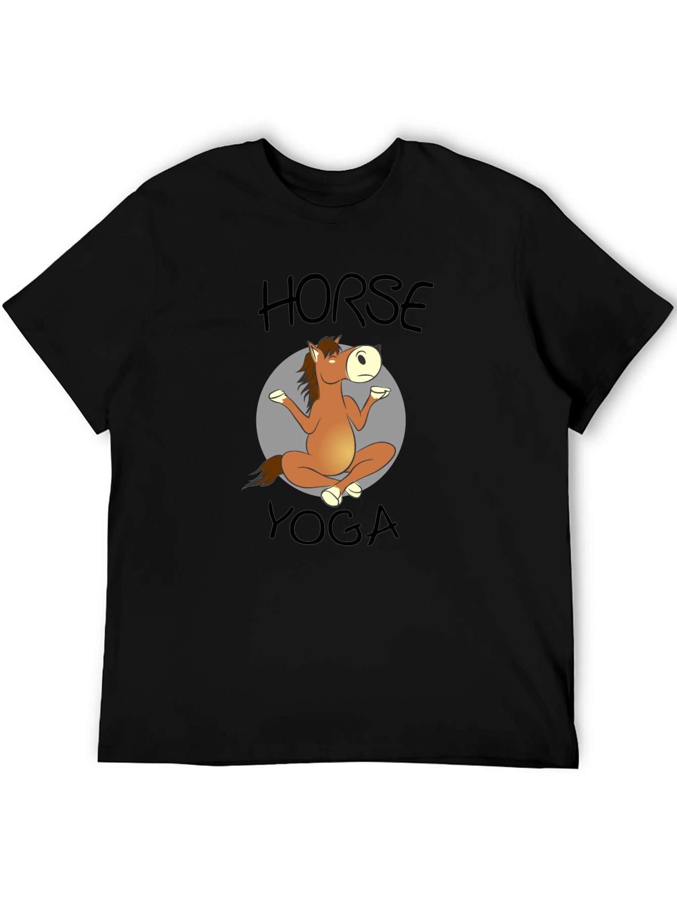 Horse Yoga Cartoon Black T-Shirt