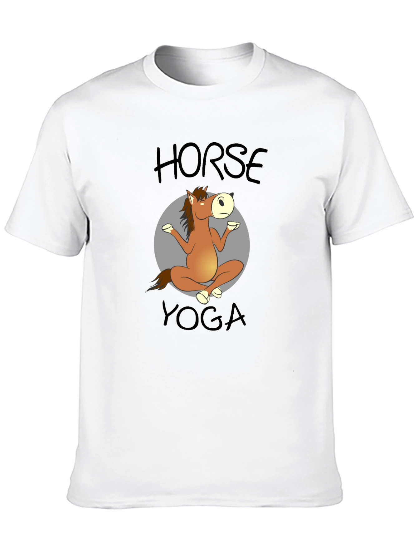 Horse Yoga Cartoon Black T-Shirt