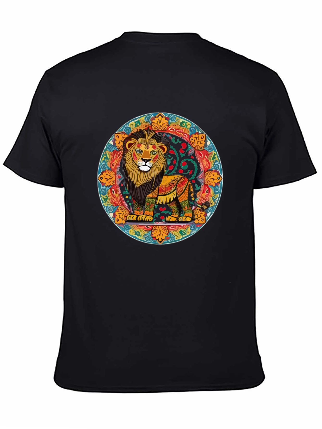Vibrant Lion Mandala Graphic Tee - Stylish Mens Shirt