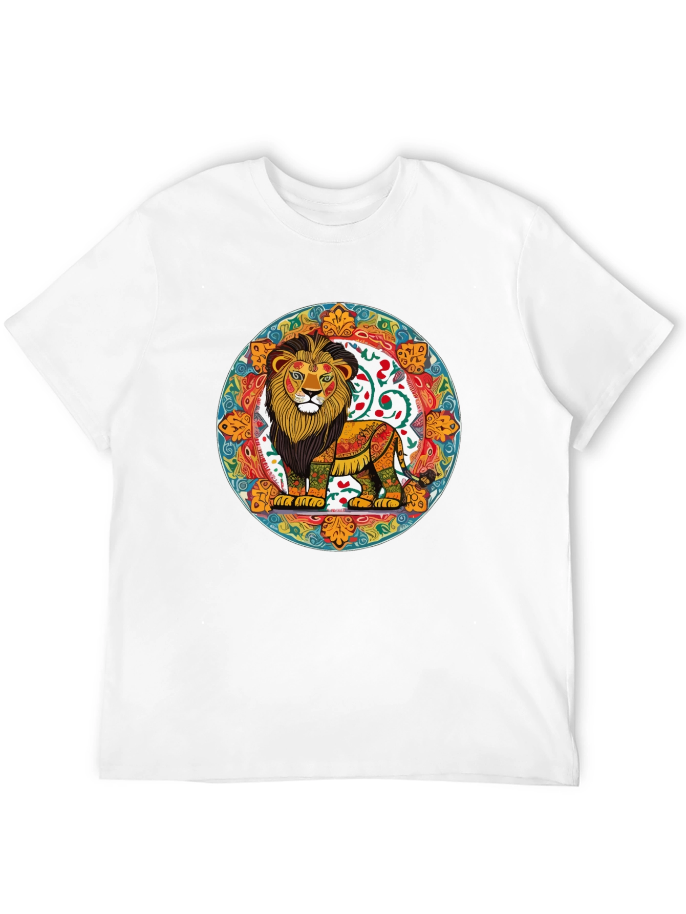 Vibrant Lion Mandala Graphic Tee - Stylish Mens Shirt