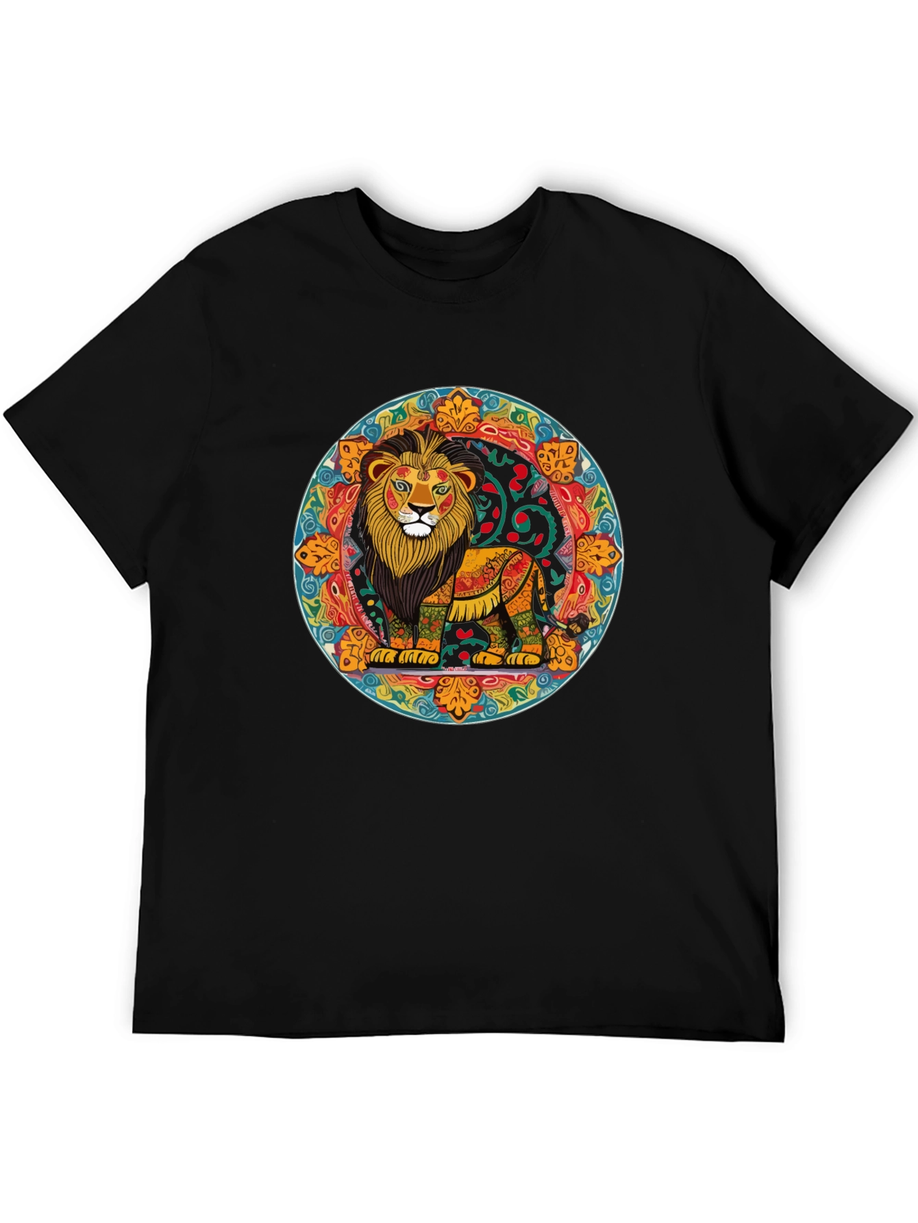 Vibrant Lion Mandala Graphic Tee - Stylish Mens Shirt