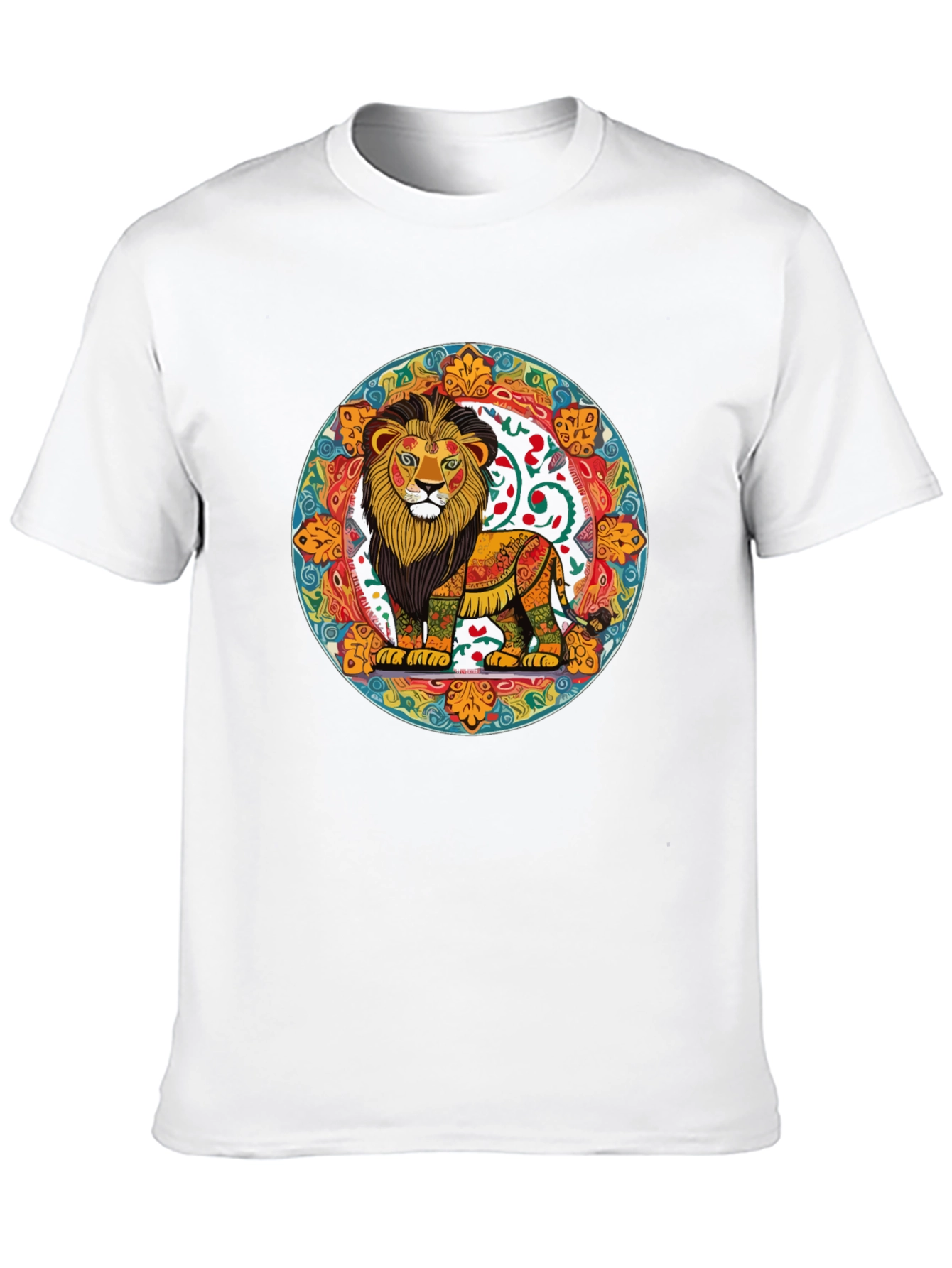Vibrant Lion Mandala Graphic Tee - Stylish Mens Shirt