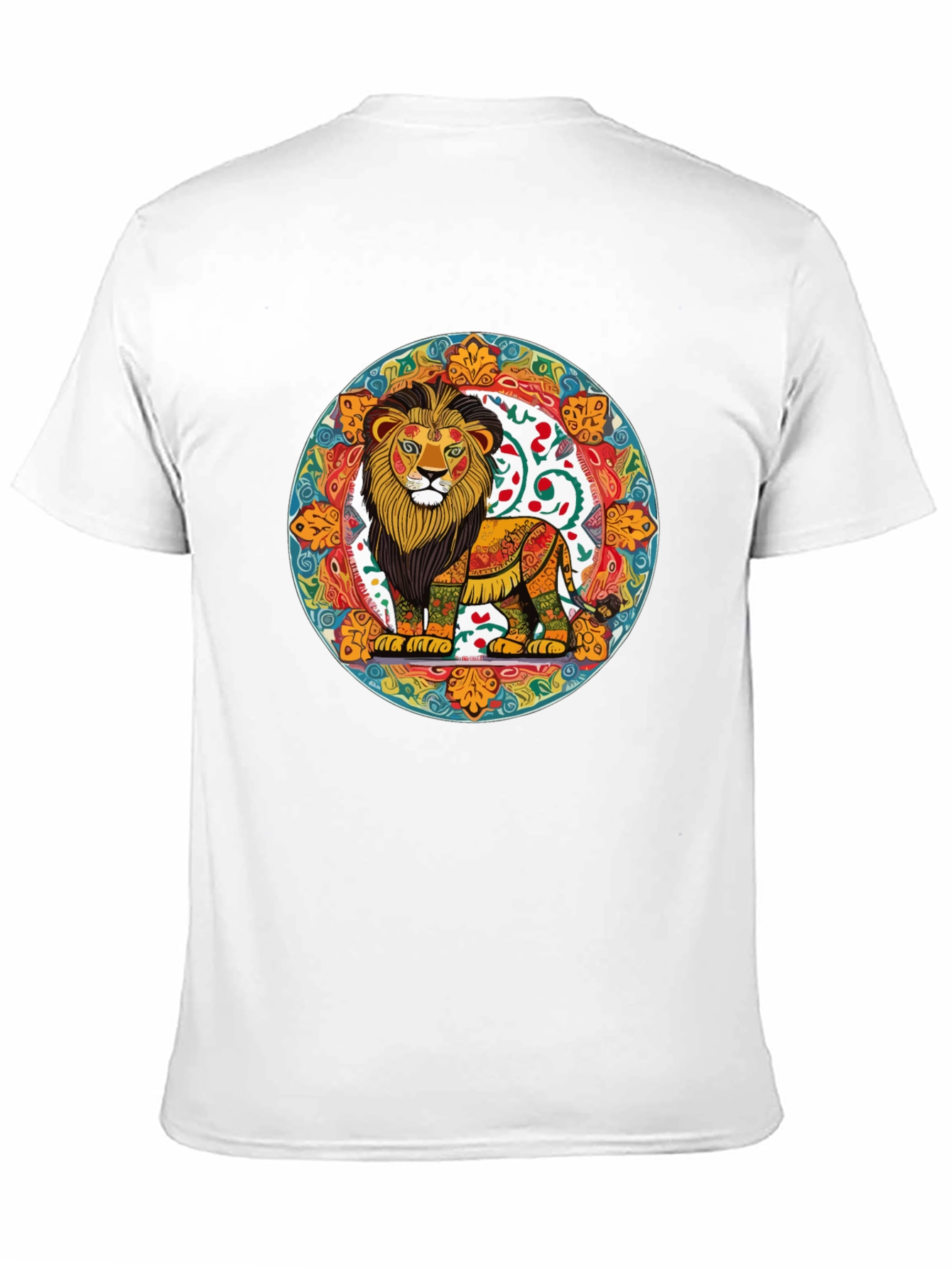 Vibrant Lion Mandala Graphic Tee - Stylish Mens Shirt
