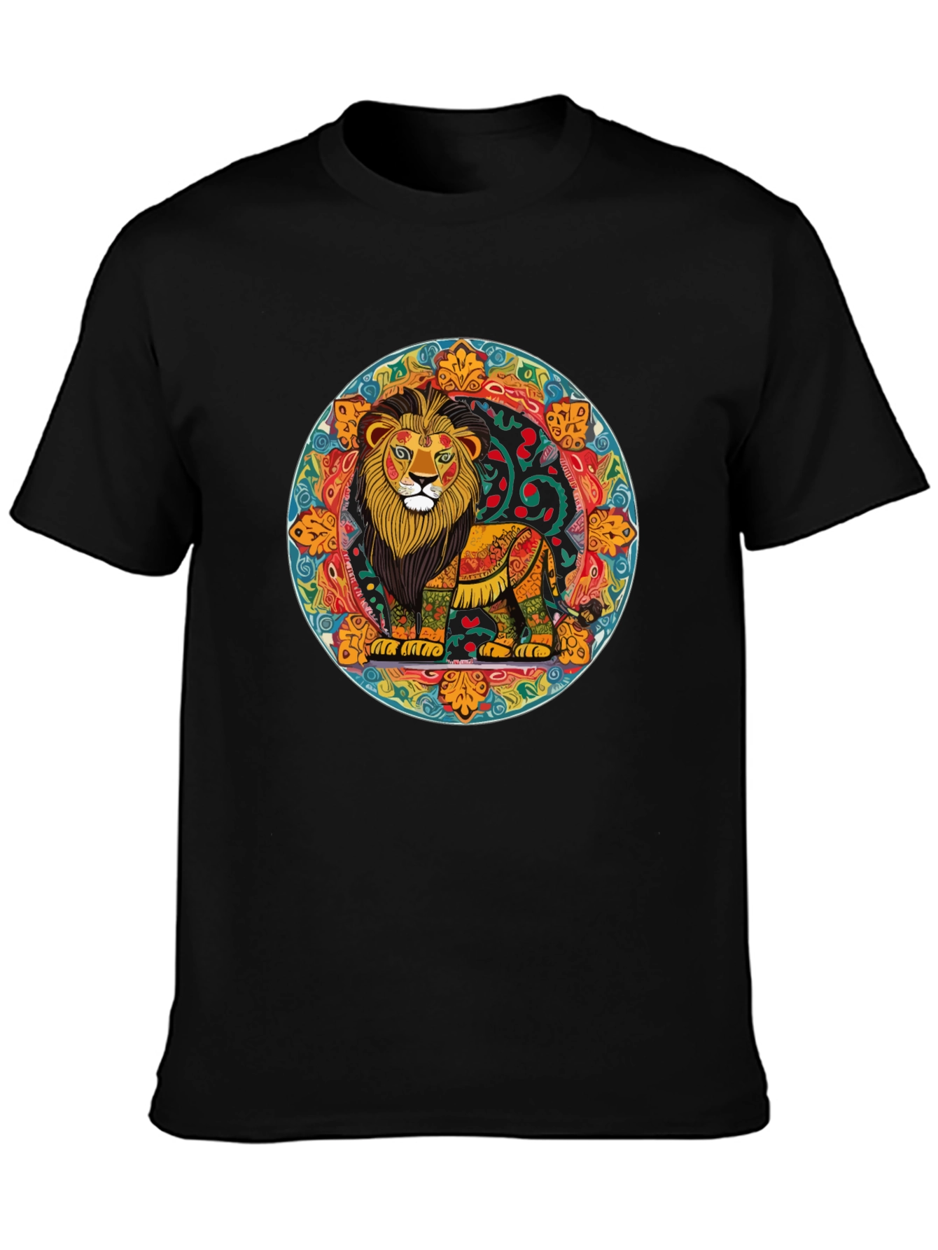 Vibrant Lion Mandala Graphic Tee - Stylish Mens Shirt