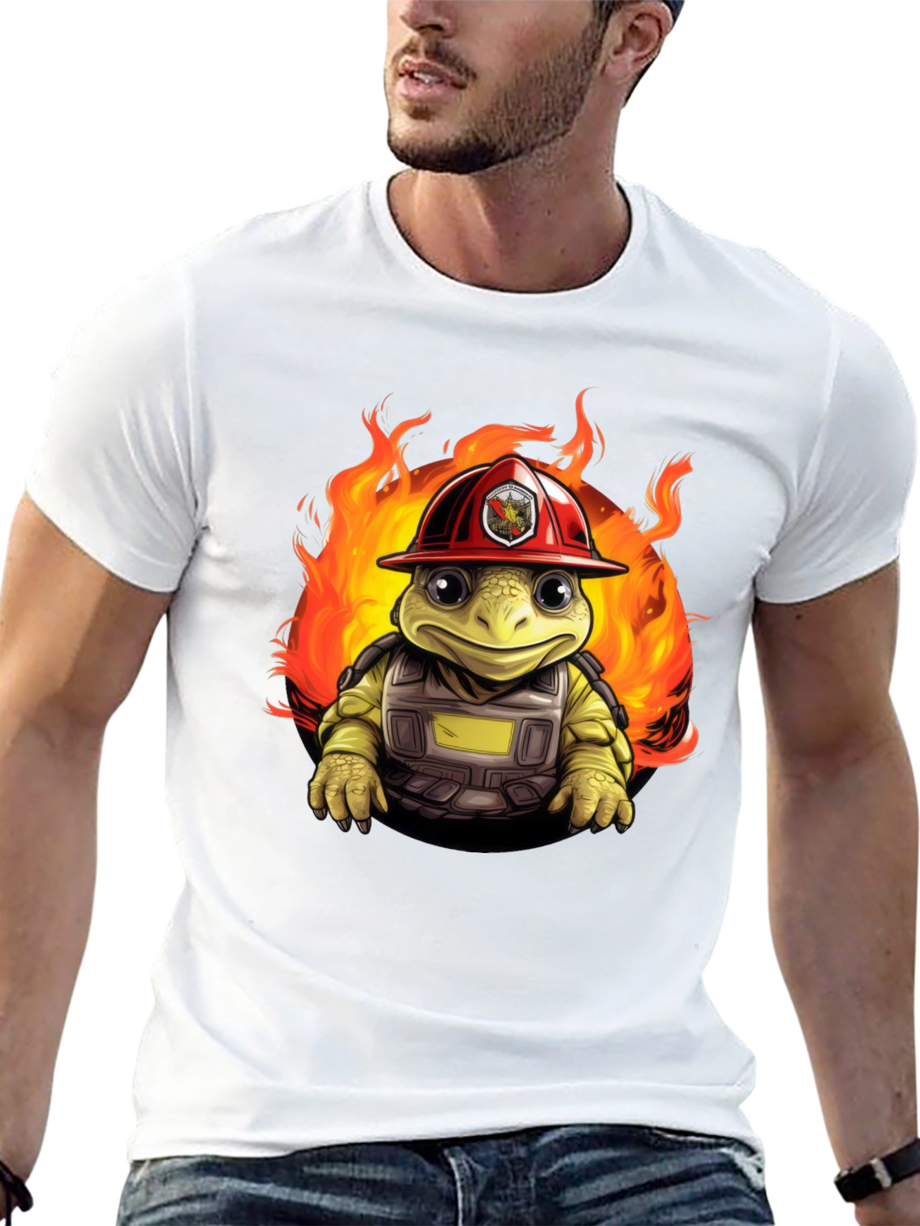 Firefighter Turtle Graphic T-Shirt