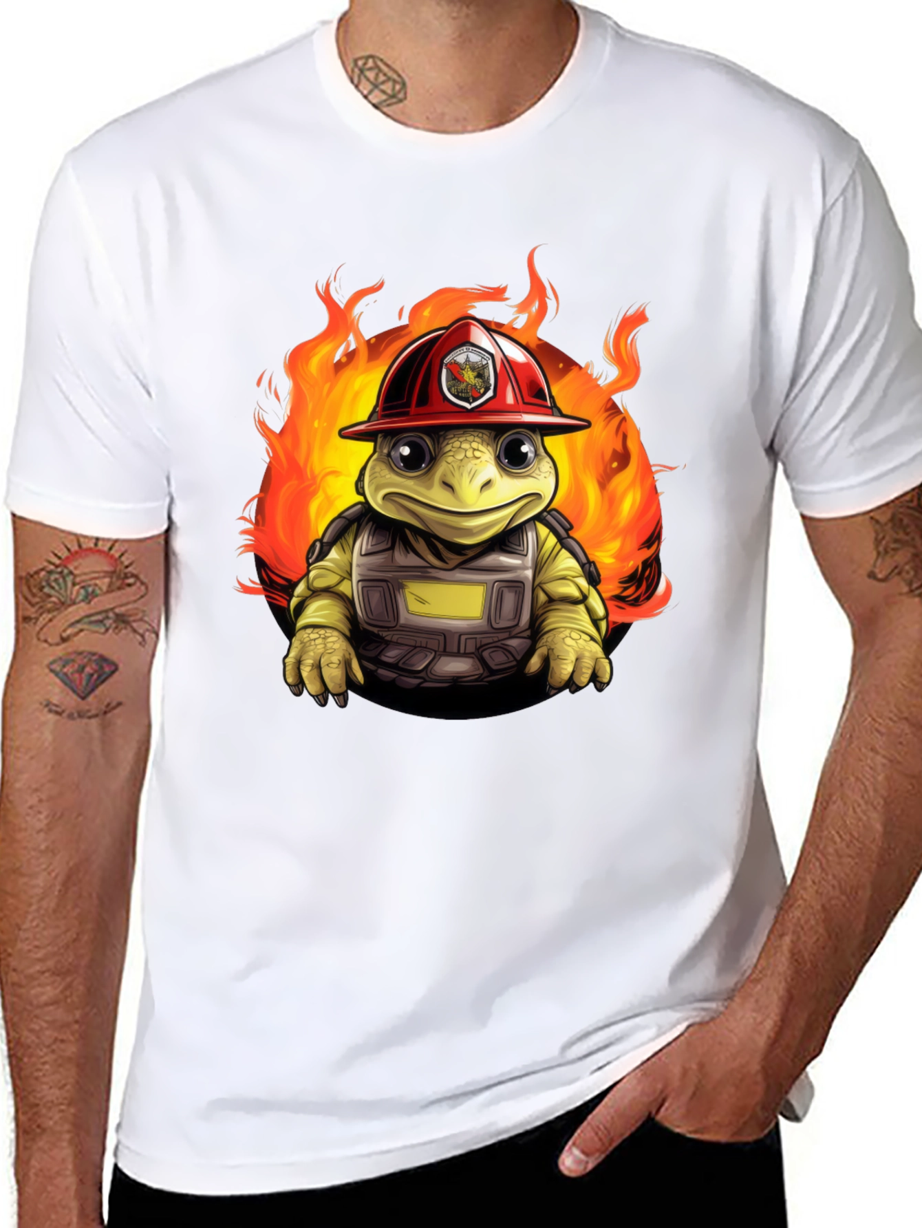 Firefighter Turtle Graphic T-Shirt