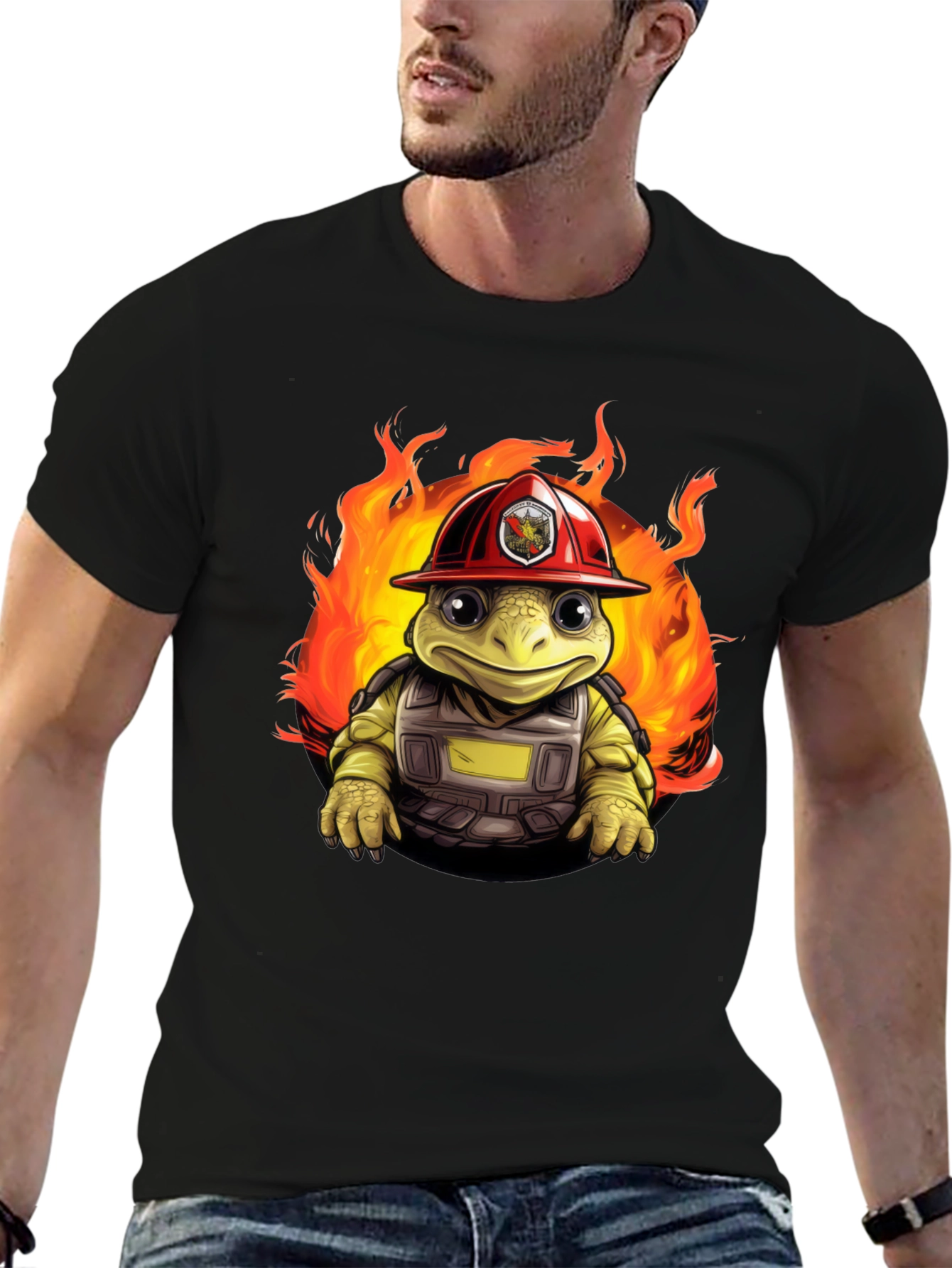 Firefighter Turtle Graphic T-Shirt