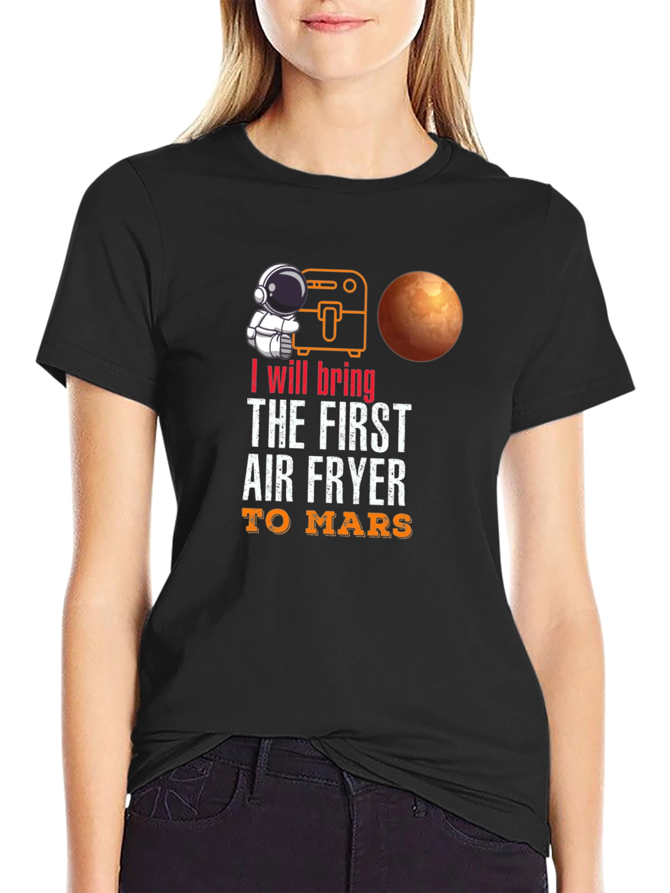 First Air Fryer to Mars Black T-Shirt