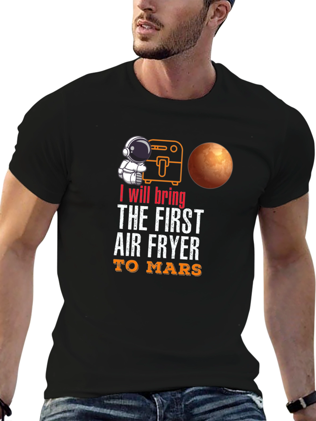 First Air Fryer to Mars Black T-Shirt