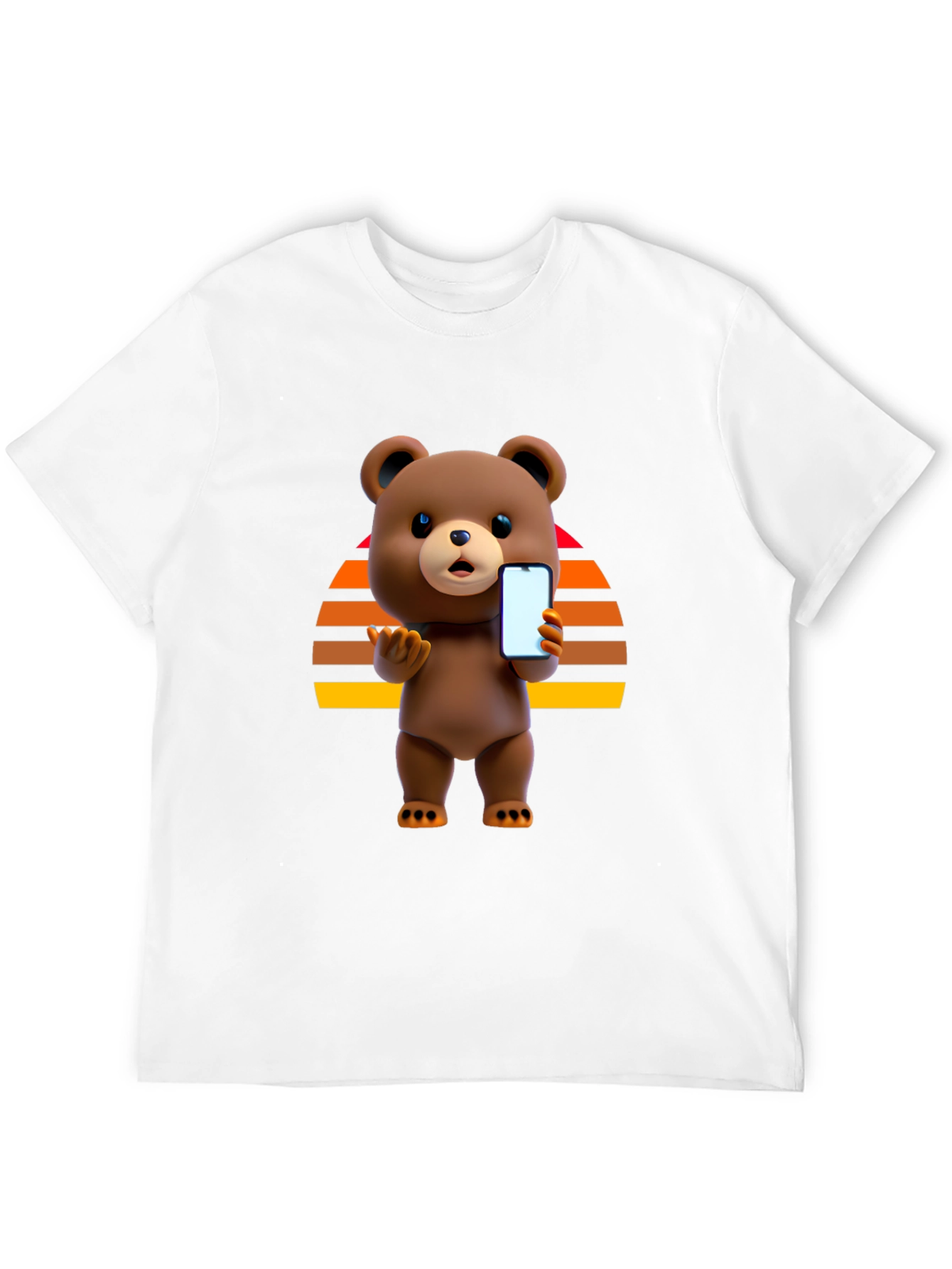 Cool Bear Holding Phone Graphic Black T-Shirt