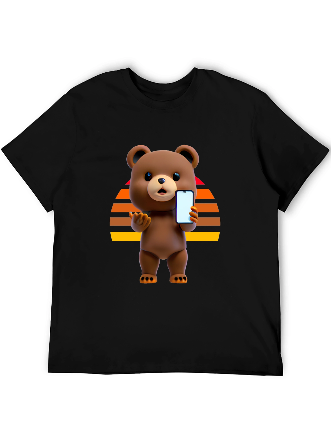 Cool Bear Holding Phone Graphic Black T-Shirt