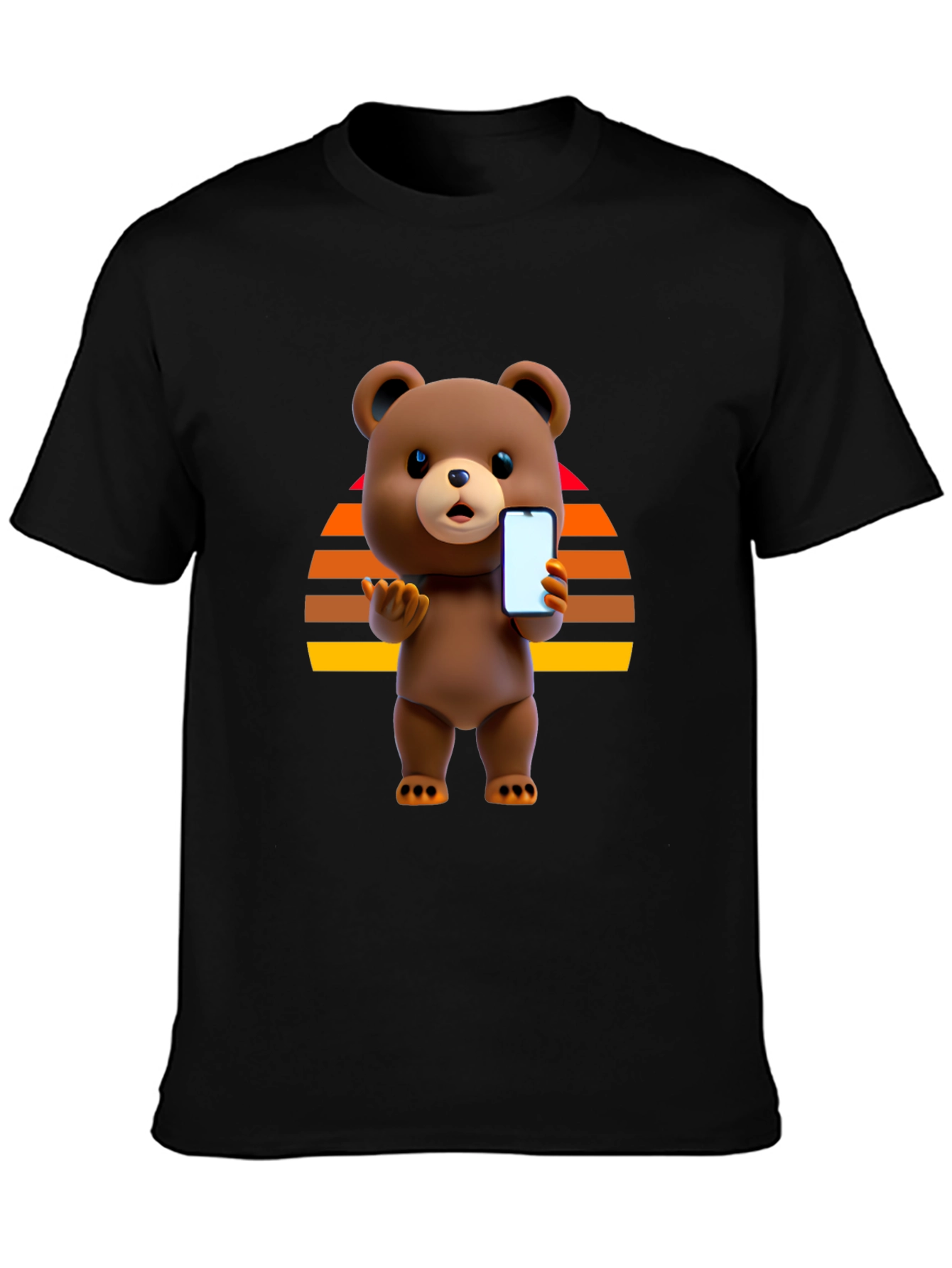Cool Bear Holding Phone Graphic Black T-Shirt