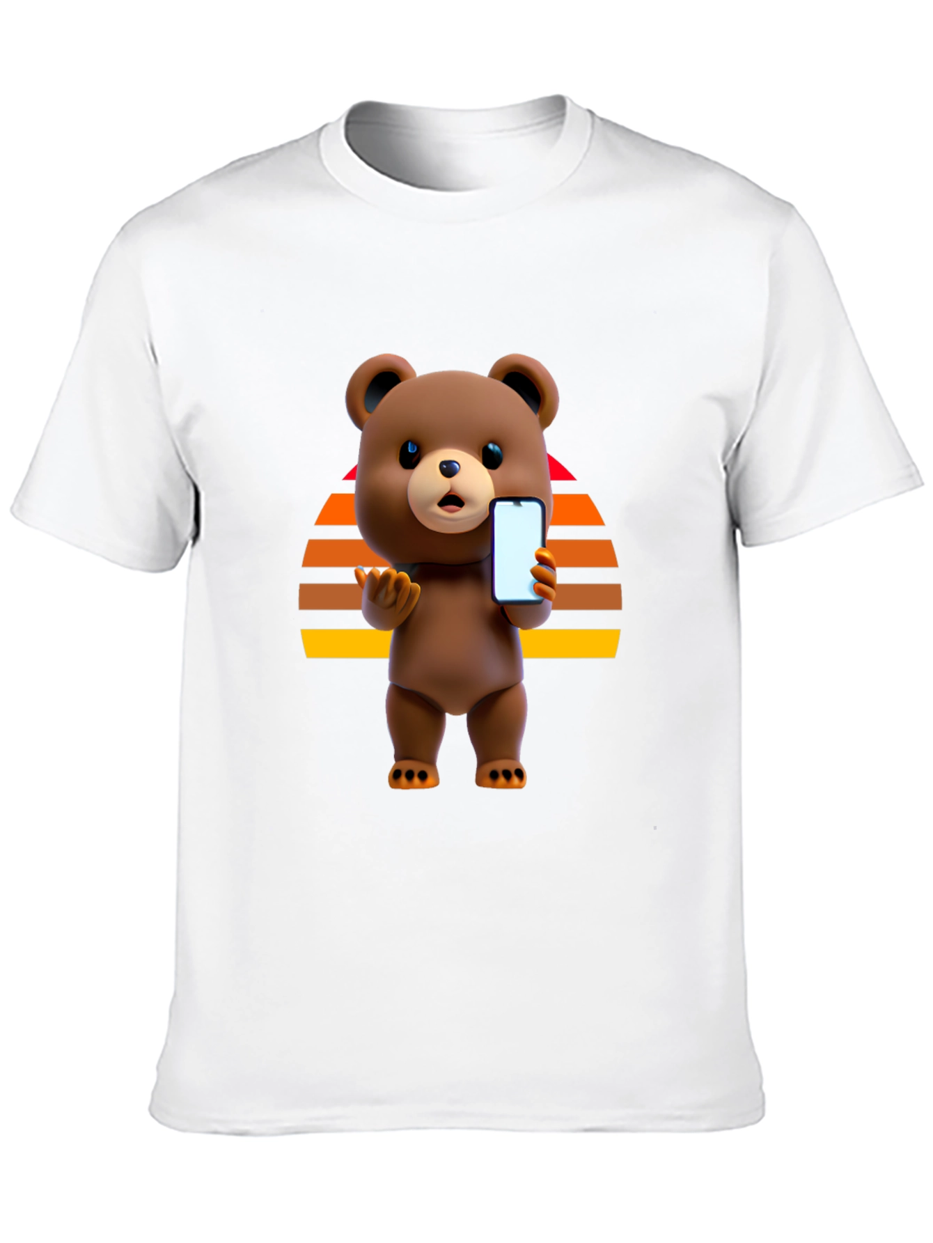 Cool Bear Holding Phone Graphic Black T-Shirt