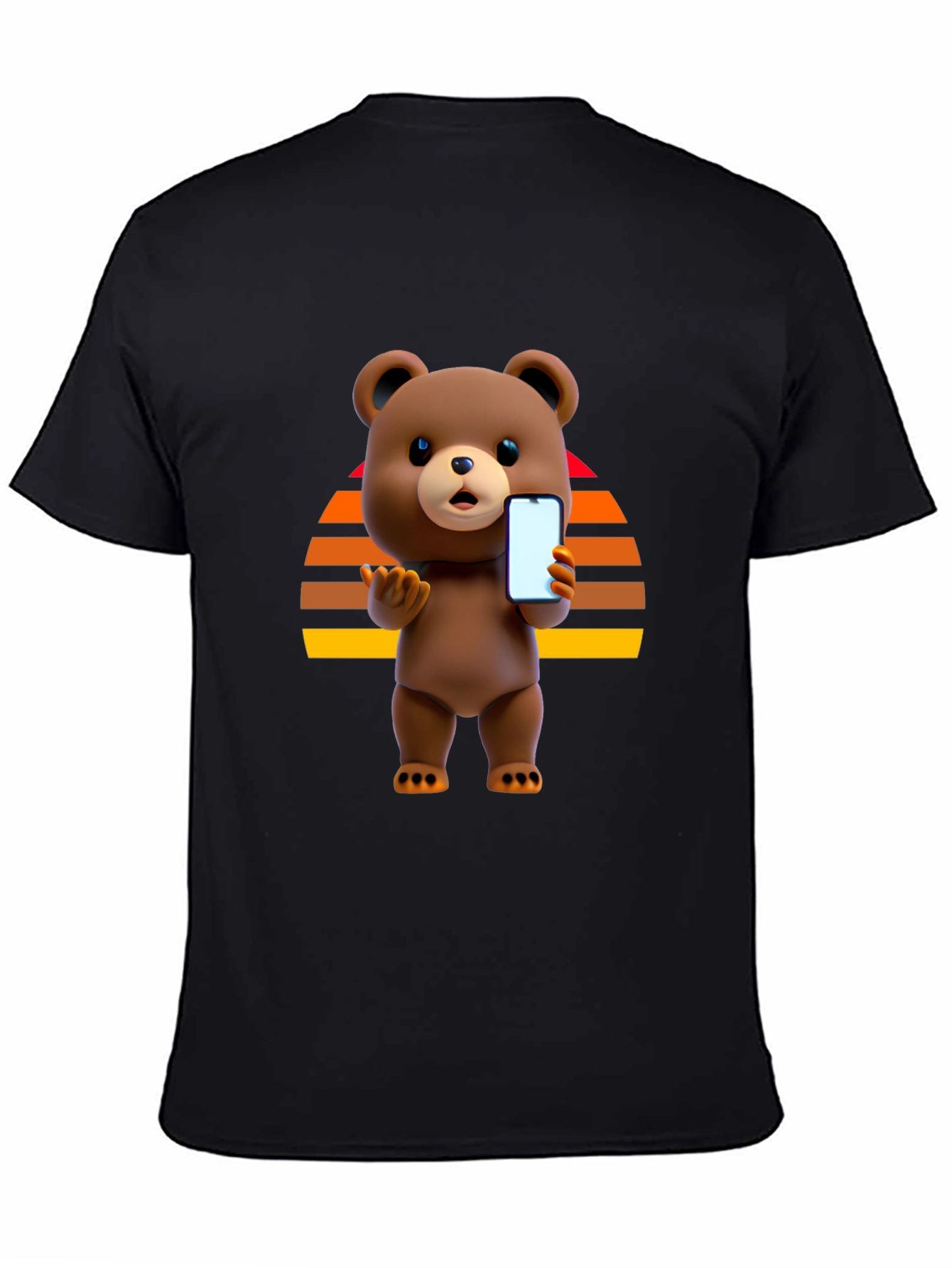 Cool Bear Holding Phone Graphic Black T-Shirt