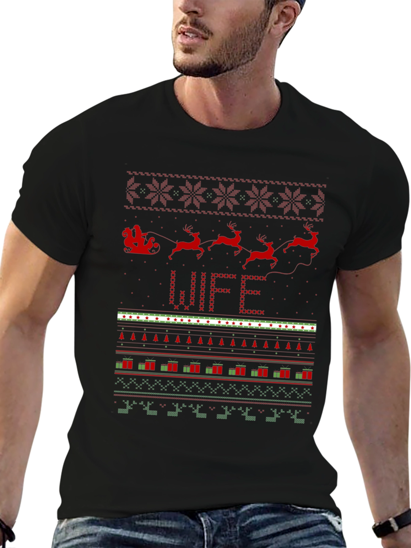 Festive Wife Ugly Christmas Sweater Style T-Shirt