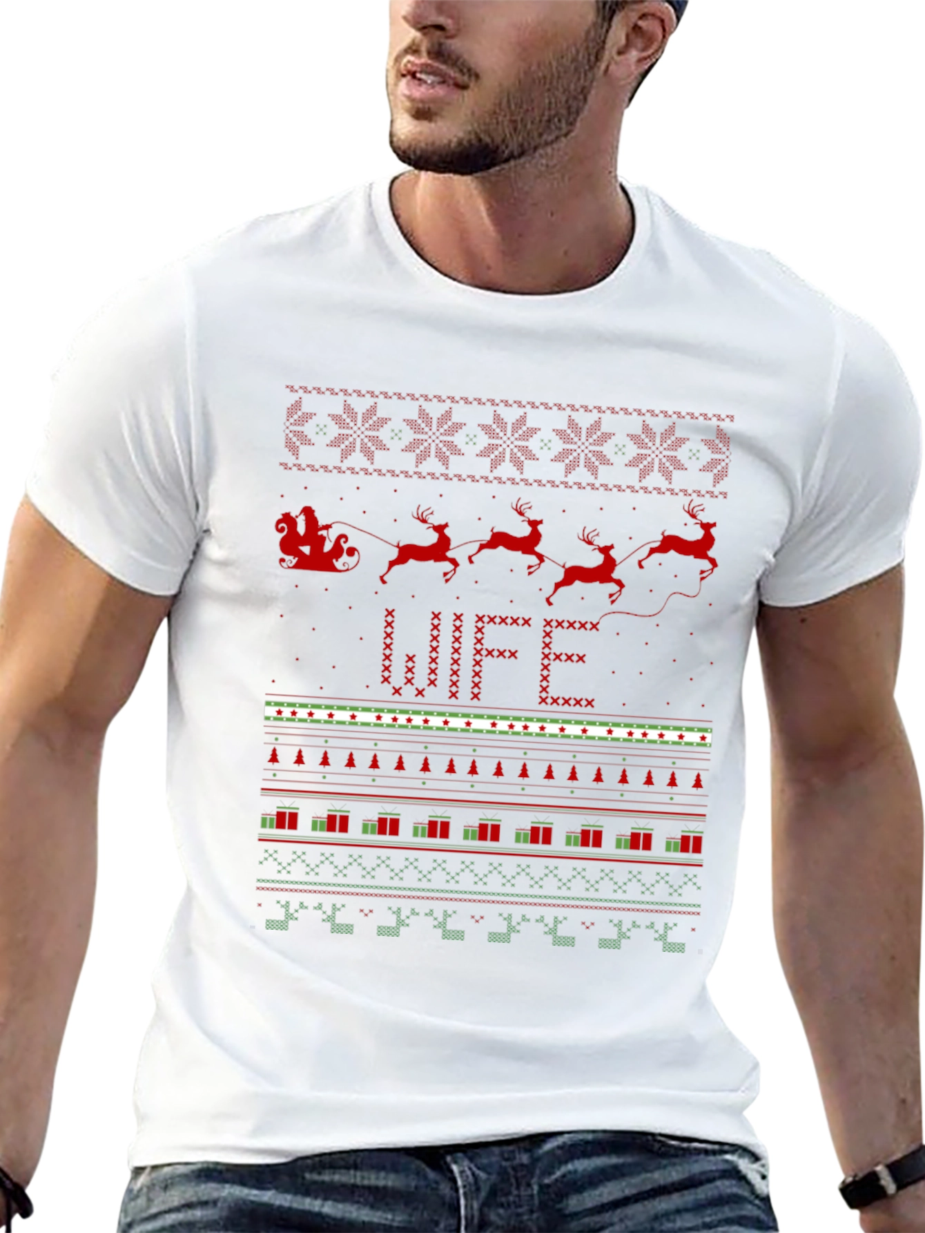 Festive Wife Ugly Christmas Sweater Style T-Shirt
