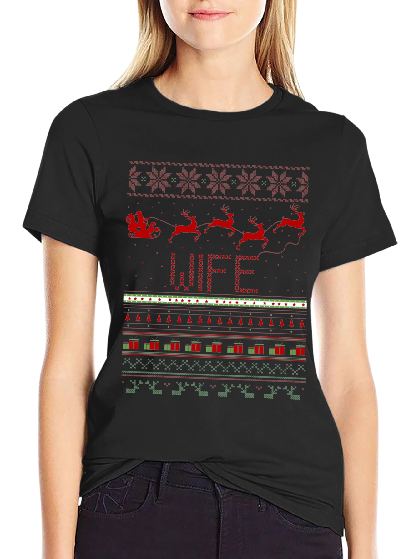 Festive Wife Ugly Christmas Sweater Style T-Shirt