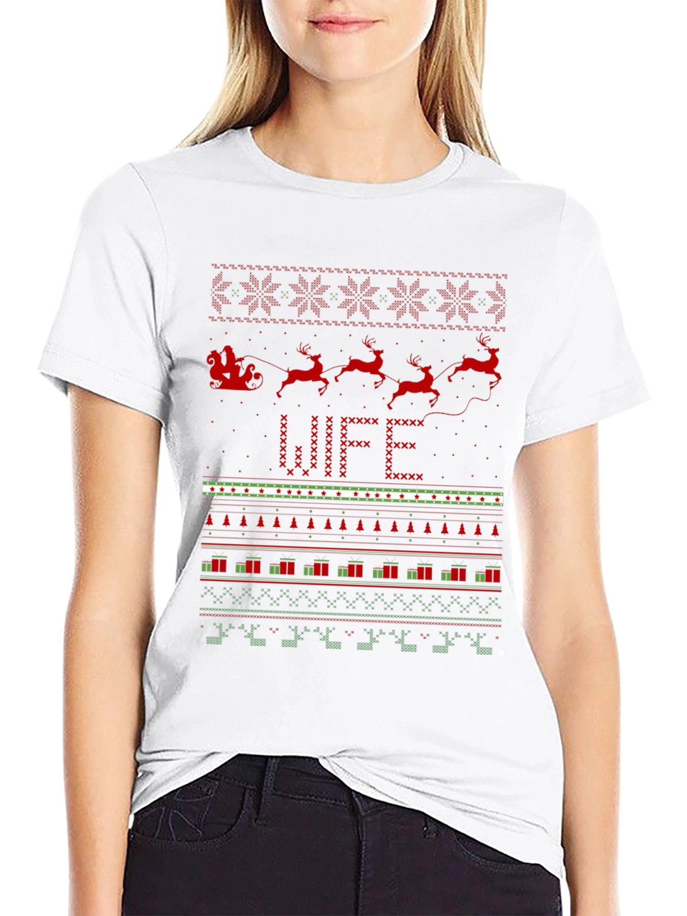 Festive Wife Ugly Christmas Sweater Style T-Shirt