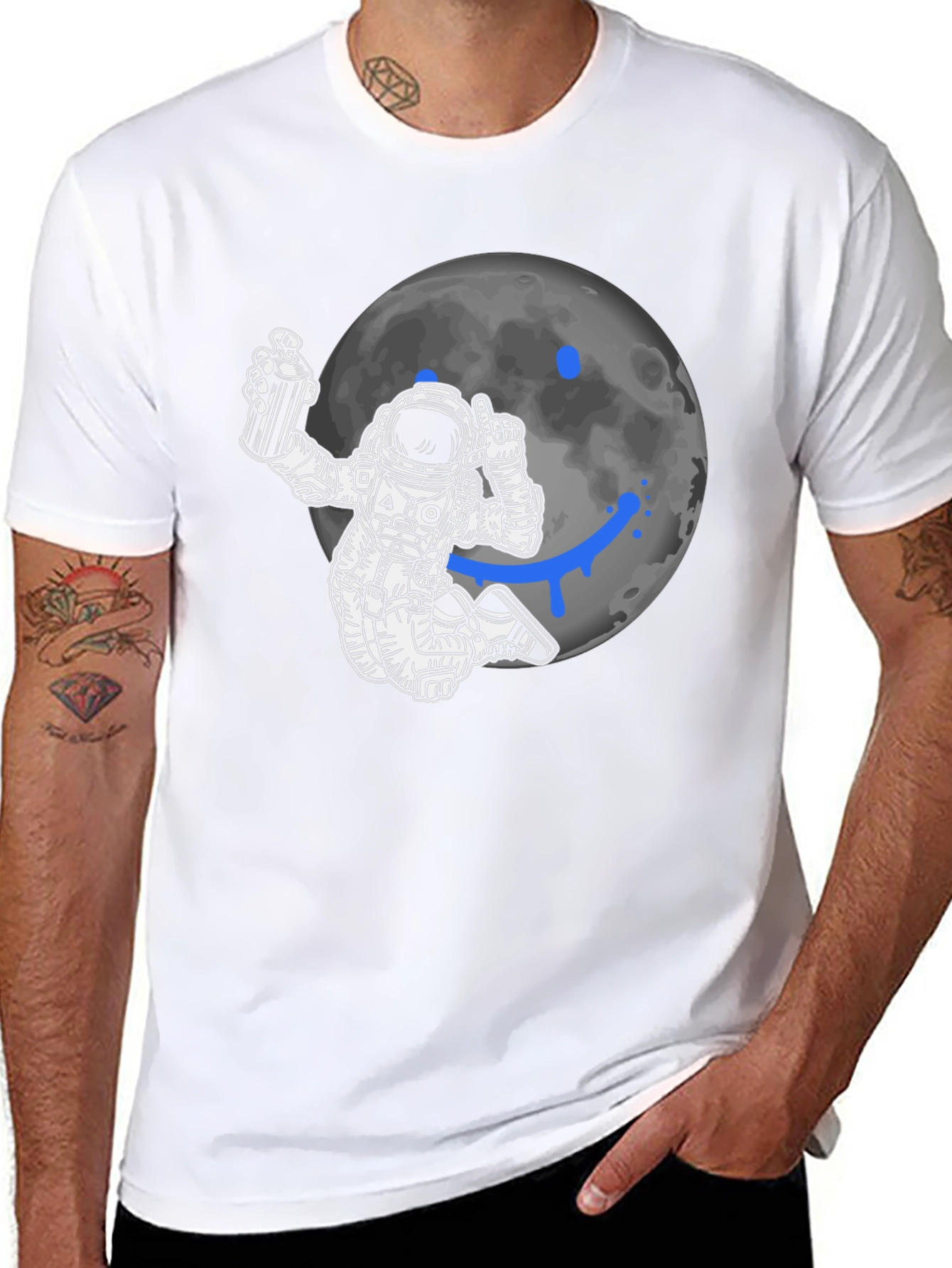 Astronaut Graffiti Moon Black T-Shirt