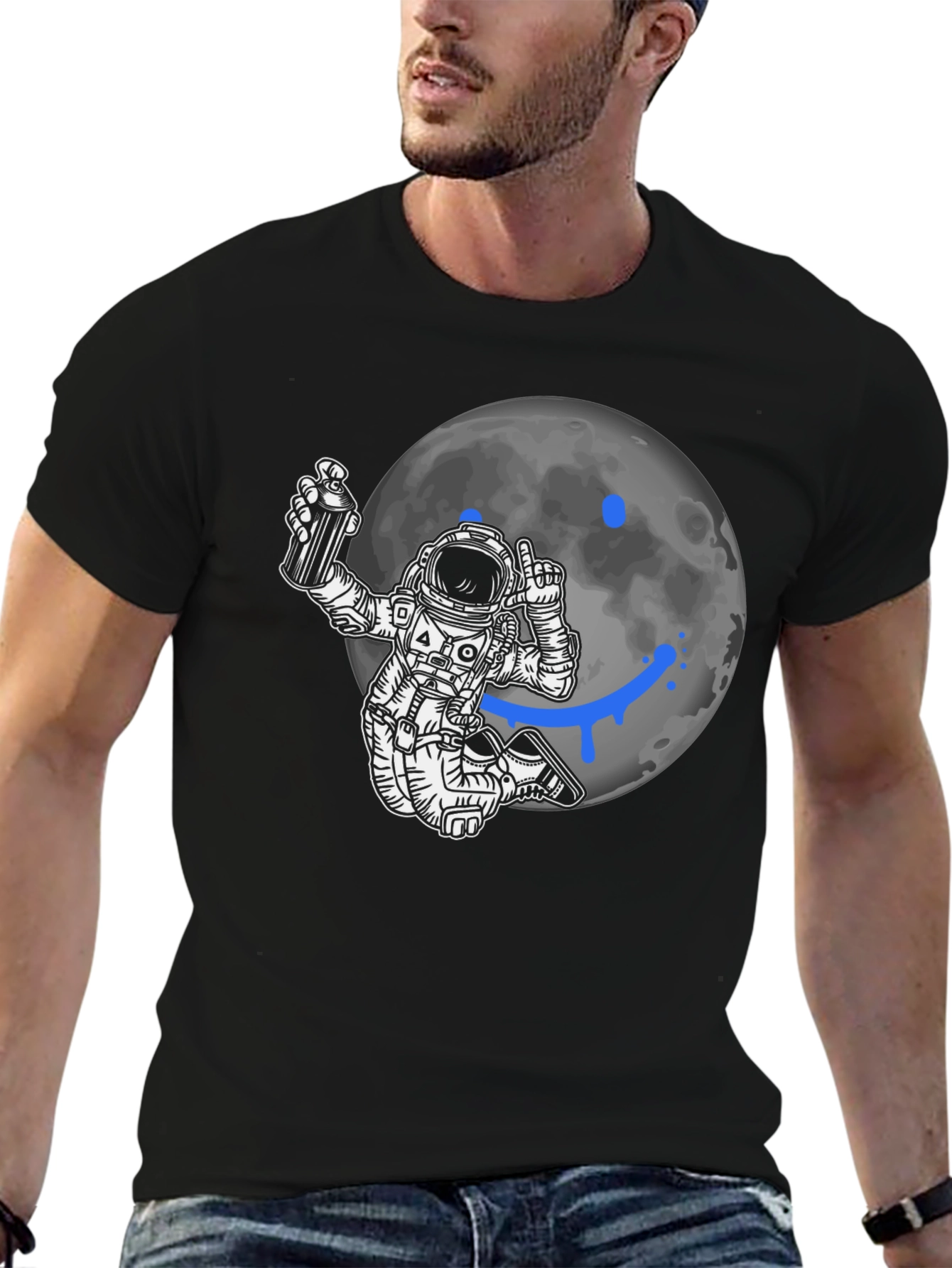Astronaut Graffiti Moon Black T-Shirt