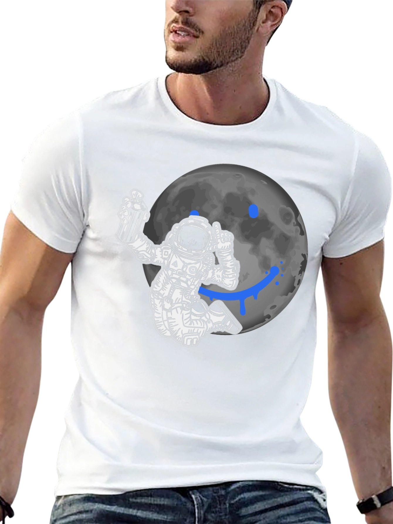 Astronaut Graffiti Moon Black T-Shirt