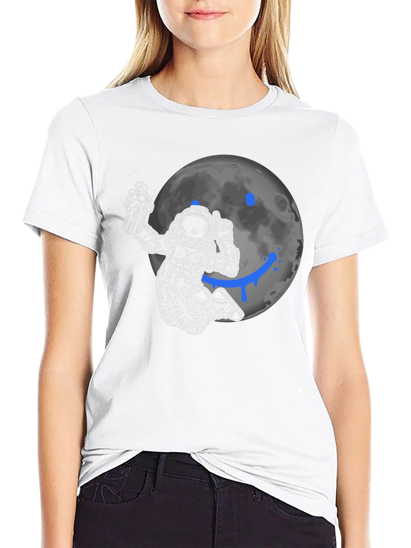 Astronaut Graffiti Moon Black T-Shirt