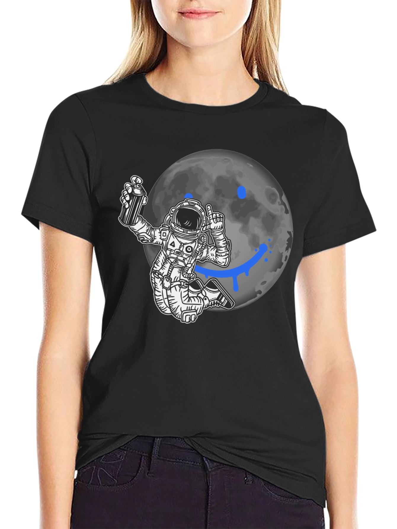 Astronaut Graffiti Moon Black T-Shirt