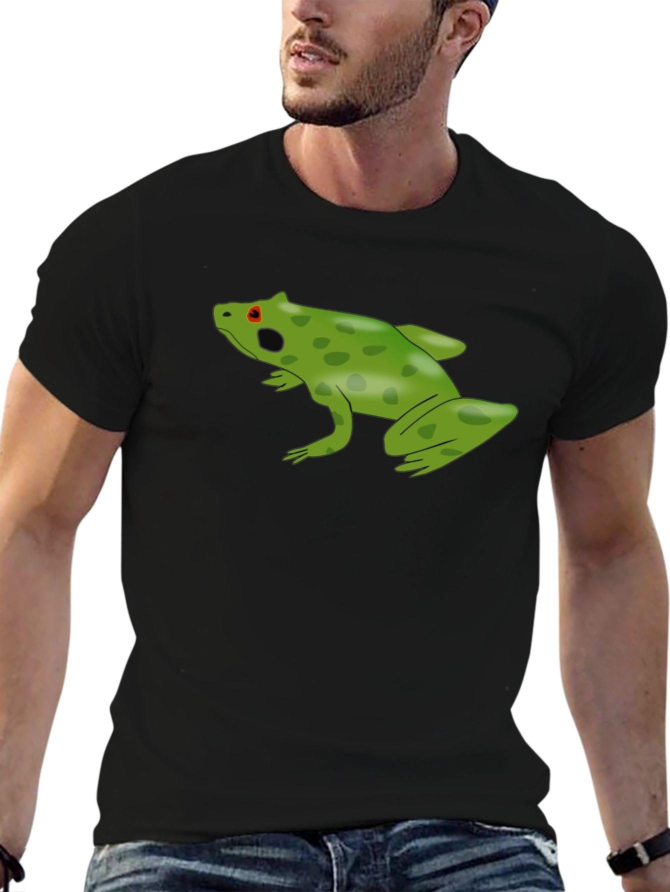 Frog Graphic Tee - Black Cotton Casual Shirt
