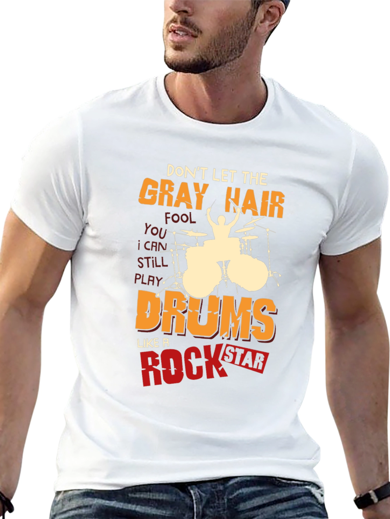 Gray Hair Drums Rock Star T-Shirt