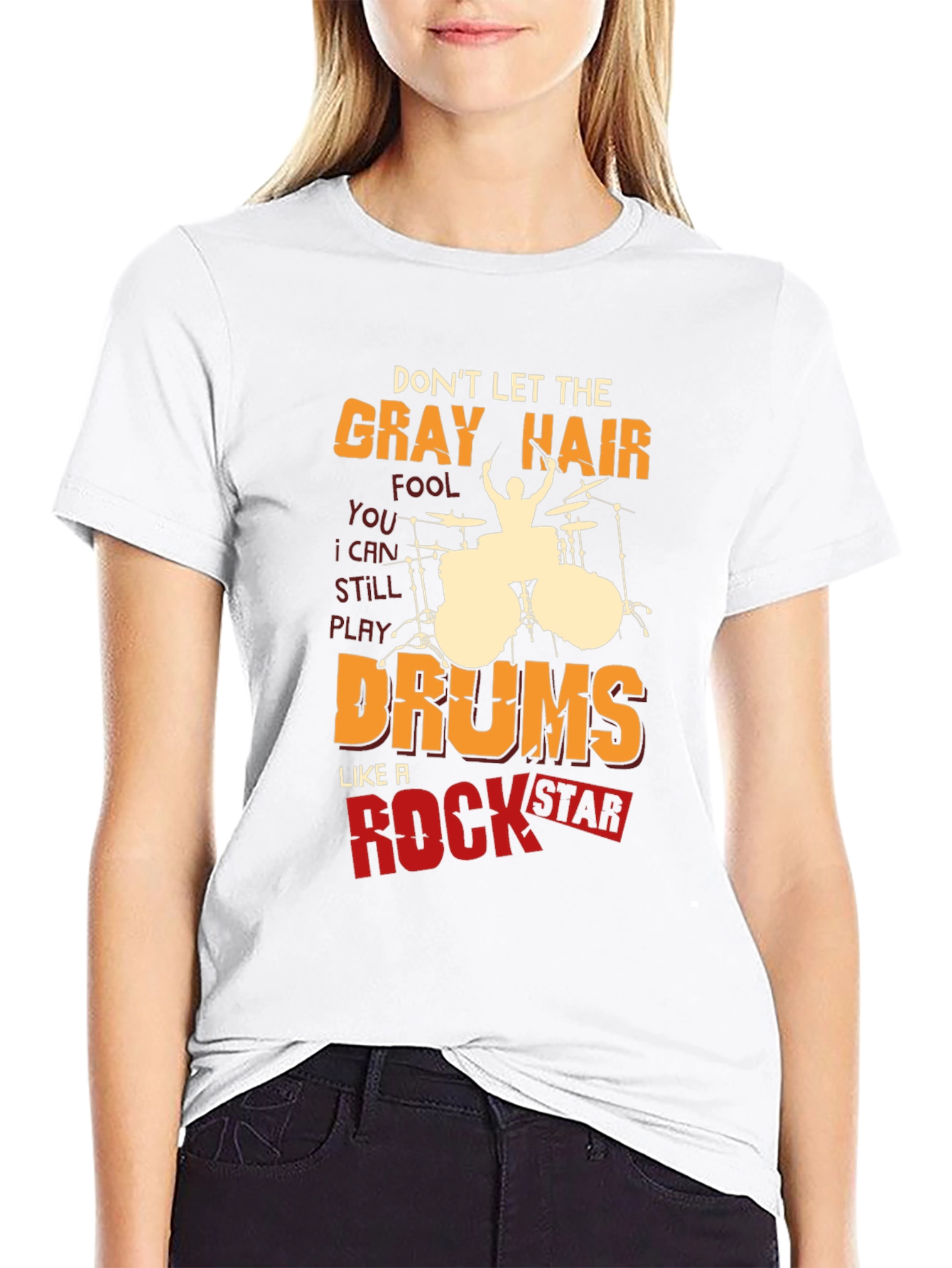 Gray Hair Drums Rock Star T-Shirt