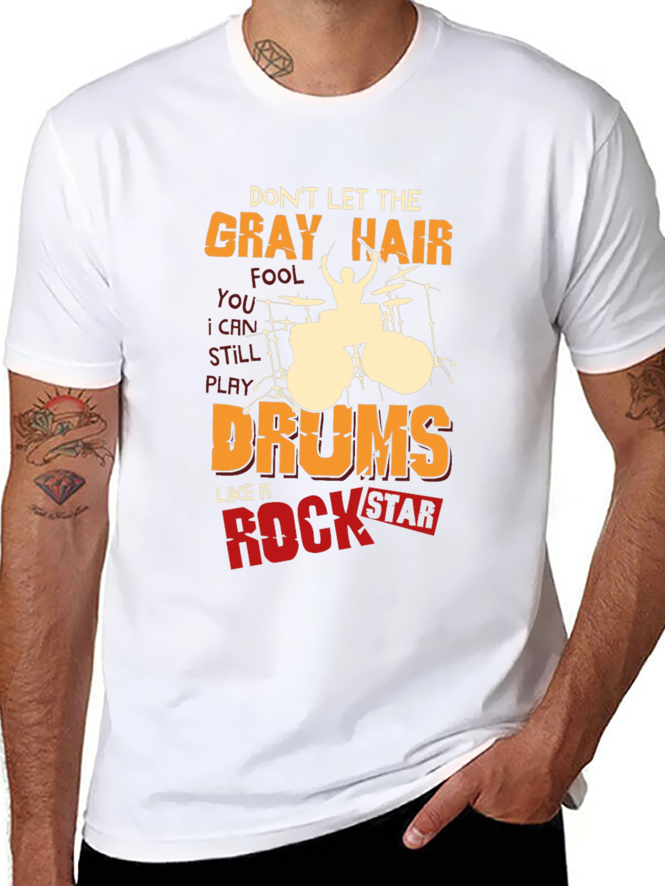 Gray Hair Drums Rock Star T-Shirt