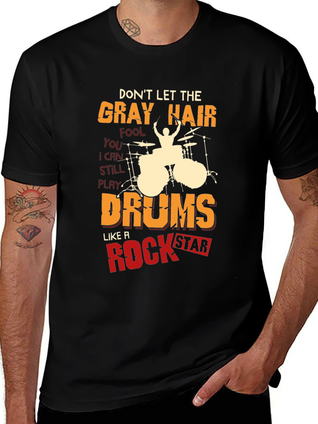 Gray Hair Drums Rock Star T-Shirt