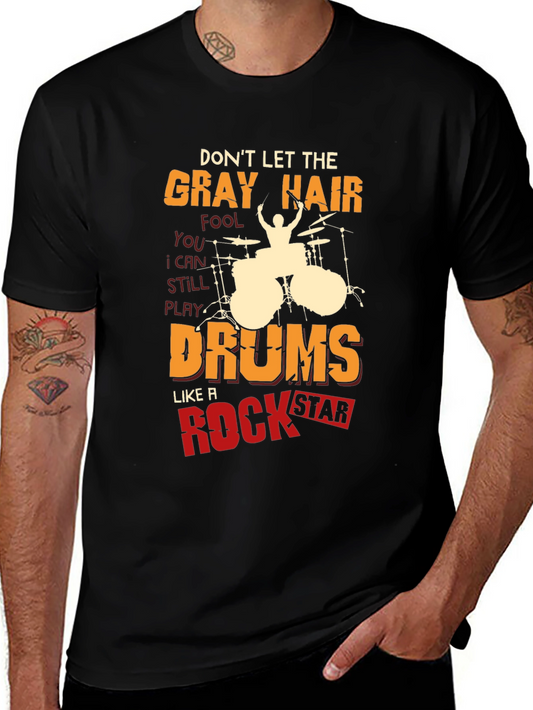 Gray Hair Drums Rock Star T-Shirt
